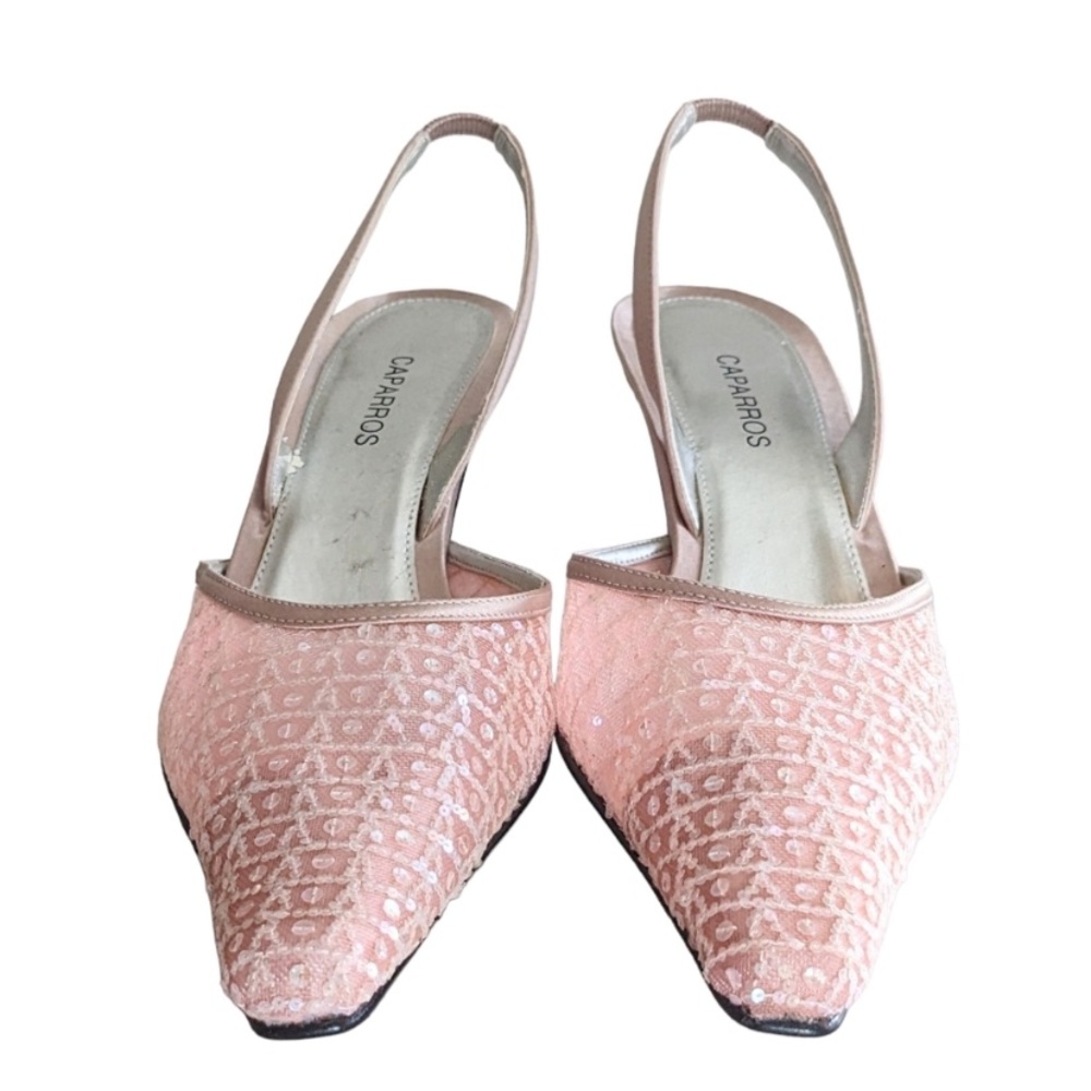 Vintage silk beaded sling back heels